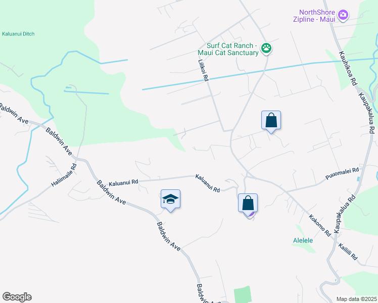 map of restaurants, bars, coffee shops, grocery stores, and more near 2560 Kokomo Road in Haiku-Pauwela