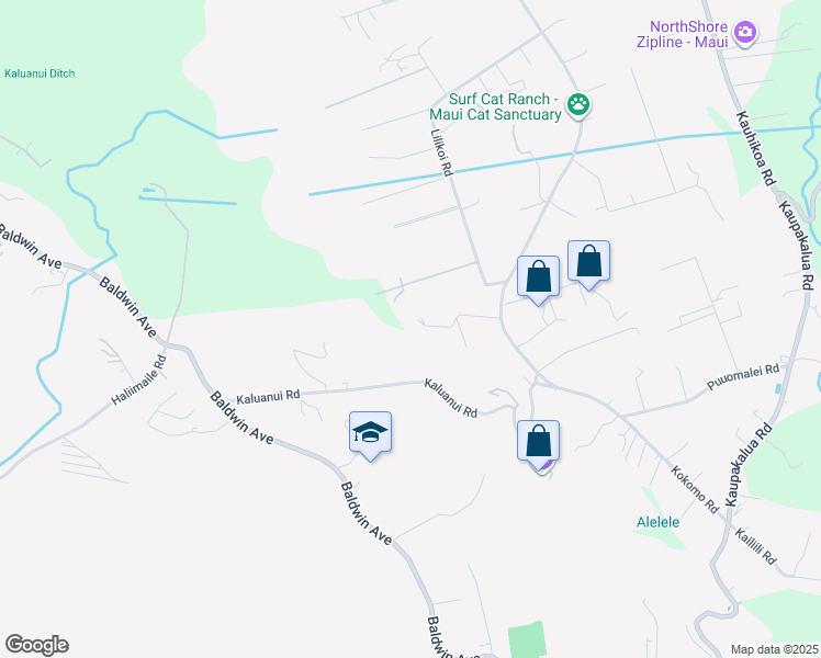 map of restaurants, bars, coffee shops, grocery stores, and more near 2560 Kokomo Road in Haiku-Pauwela