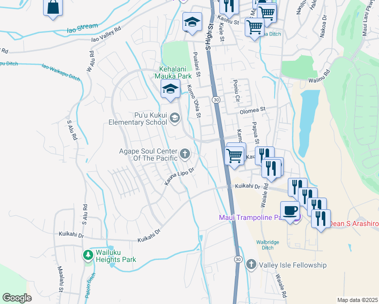 map of restaurants, bars, coffee shops, grocery stores, and more near 9 Kaloaloa Way in Wailuku