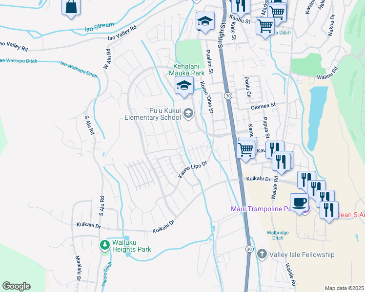 map of restaurants, bars, coffee shops, grocery stores, and more near 367 Laniuma Place in Wailuku