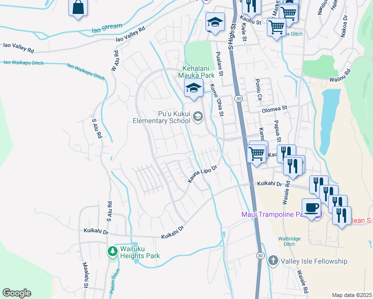 map of restaurants, bars, coffee shops, grocery stores, and more near 366 Laniuma Place in Wailuku