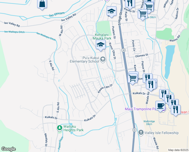 map of restaurants, bars, coffee shops, grocery stores, and more near 137 Nanu Place in Wailuku