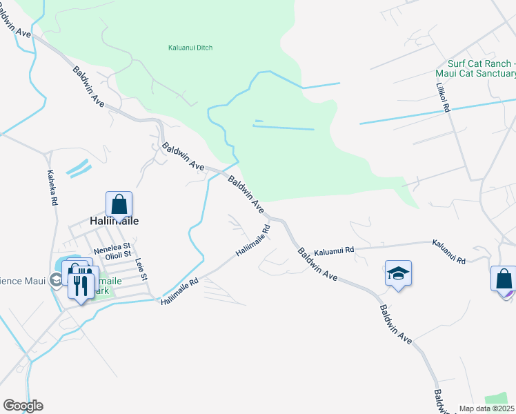 map of restaurants, bars, coffee shops, grocery stores, and more near 2470 Baldwin Avenue in Makawao