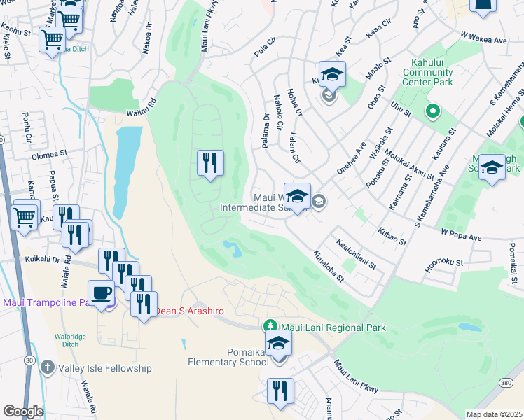 map of restaurants, bars, coffee shops, grocery stores, and more near 276 Puumakani Street in Kahului