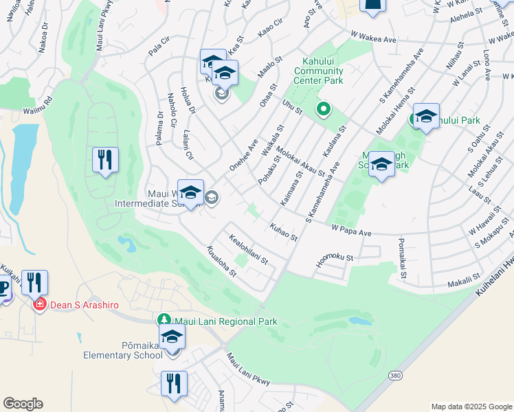map of restaurants, bars, coffee shops, grocery stores, and more near 651 Pona Way in Kahului