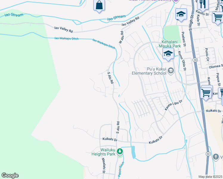 map of restaurants, bars, coffee shops, grocery stores, and more near 300 South Alu Road in Wailuku