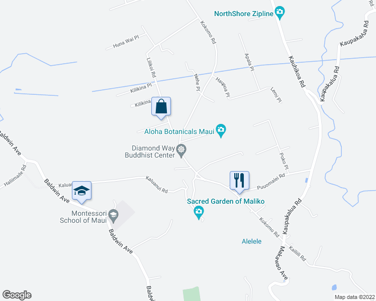 map of restaurants, bars, coffee shops, grocery stores, and more near 2520 Pololei Place in Haiku-Pauwela