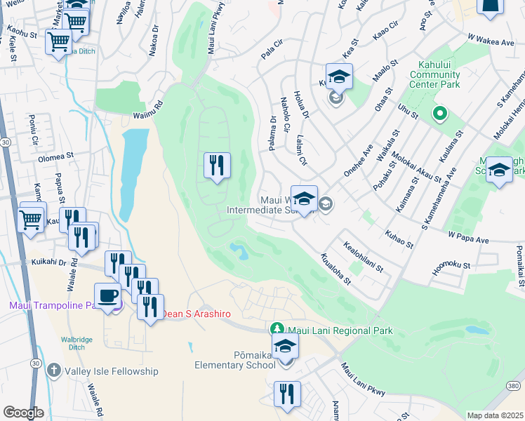map of restaurants, bars, coffee shops, grocery stores, and more near 264 Puumakani Street in Kahului