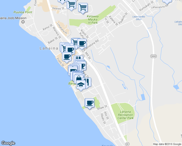 map of restaurants, bars, coffee shops, grocery stores, and more near 660 Wainee Street in Lahaina