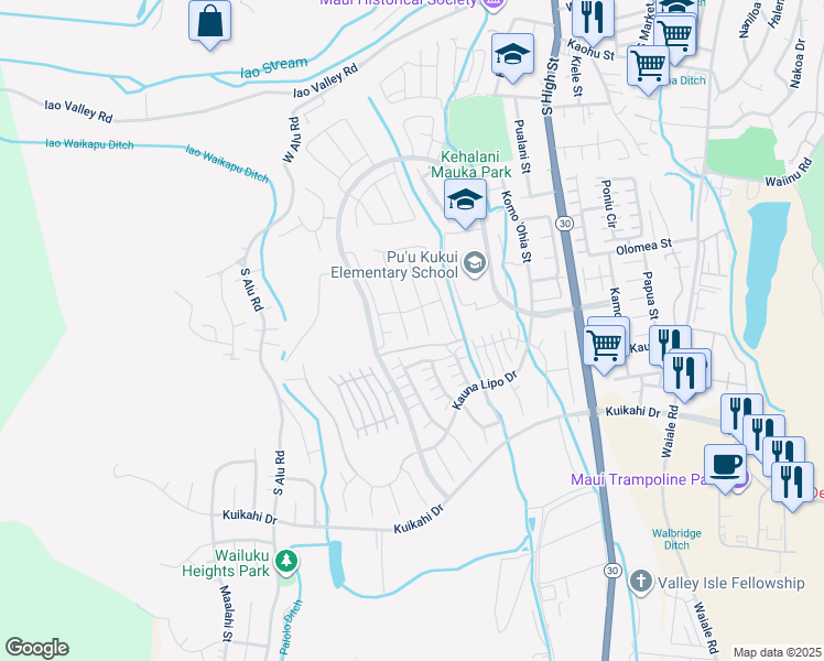 map of restaurants, bars, coffee shops, grocery stores, and more near 28 Palaa Place in Wailuku