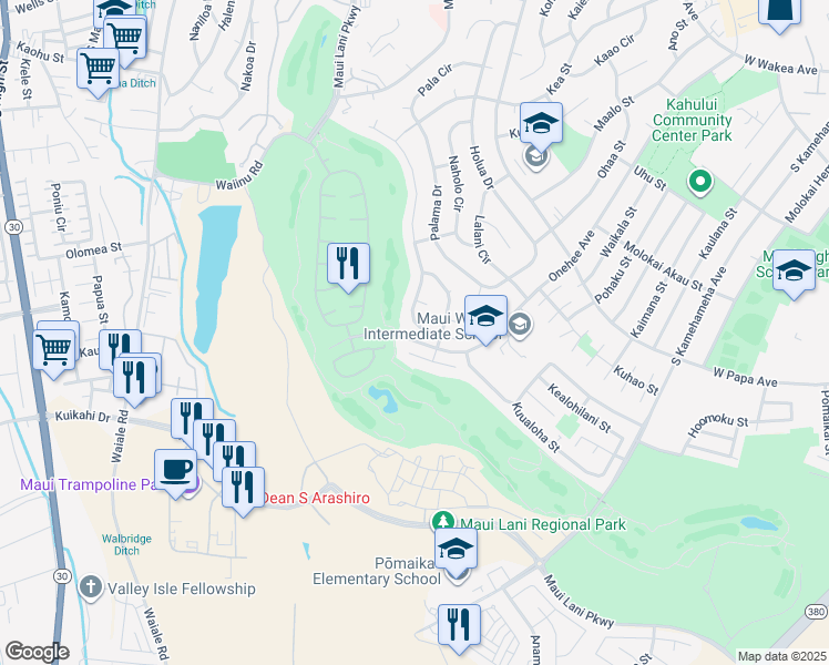 map of restaurants, bars, coffee shops, grocery stores, and more near 256 Puumakani Street in Kahului