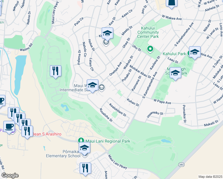 map of restaurants, bars, coffee shops, grocery stores, and more near 692 Kalili Way in Kahului
