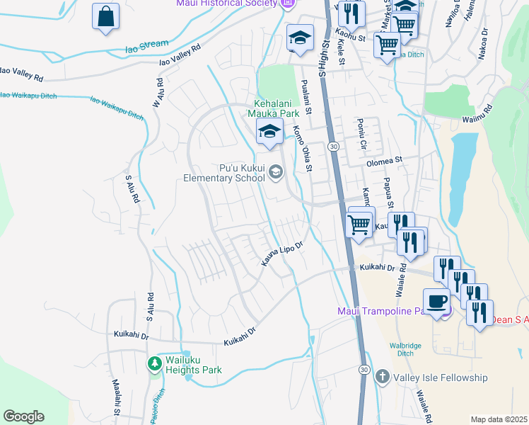 map of restaurants, bars, coffee shops, grocery stores, and more near 355 Laniuma Place in Wailuku