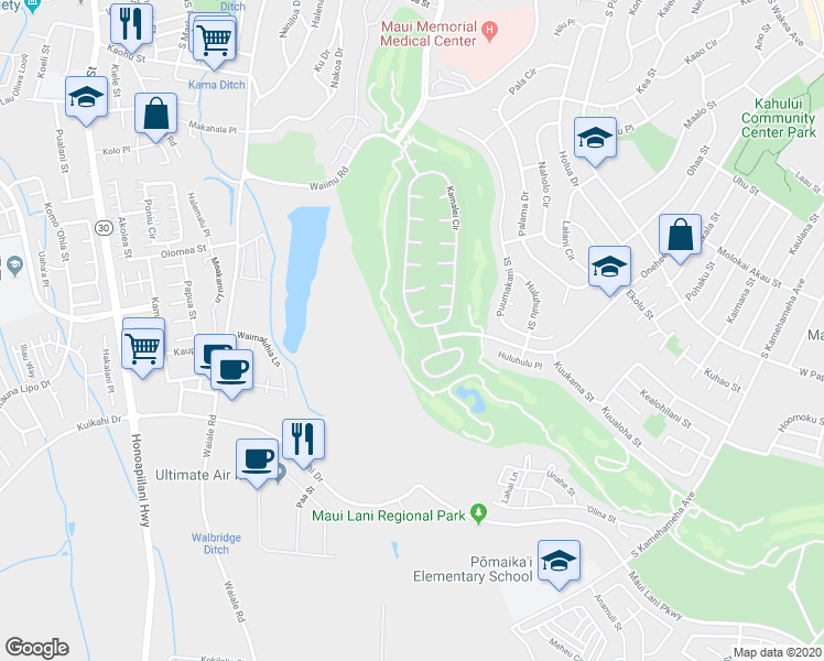 map of restaurants, bars, coffee shops, grocery stores, and more near 273 Kamalei Circle in Kahului