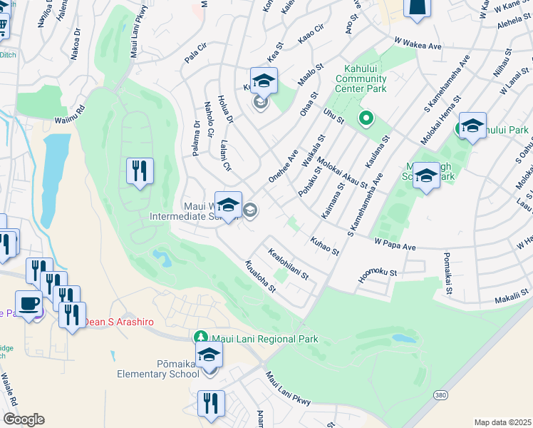 map of restaurants, bars, coffee shops, grocery stores, and more near 709 Kaulu Place in Kahului