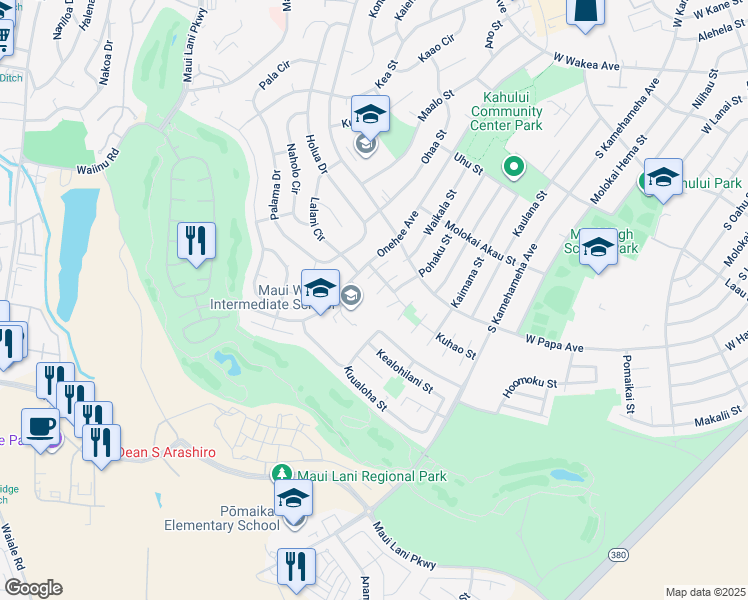 map of restaurants, bars, coffee shops, grocery stores, and more near 709 Kaulu Place in Kahului