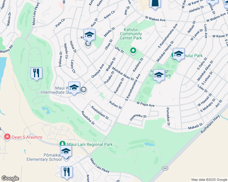 map of restaurants, bars, coffee shops, grocery stores, and more near 601 South Papa Avenue in Kahului