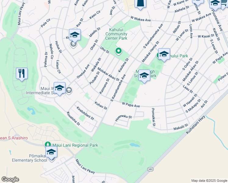 map of restaurants, bars, coffee shops, grocery stores, and more near 592 South Kamehameha Avenue in Kahului