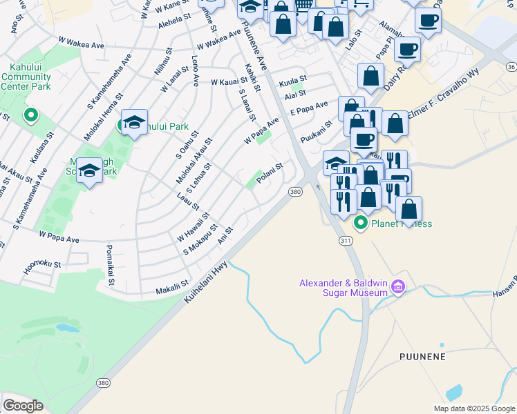 map of restaurants, bars, coffee shops, grocery stores, and more near 722 Hina Avenue in Kahului