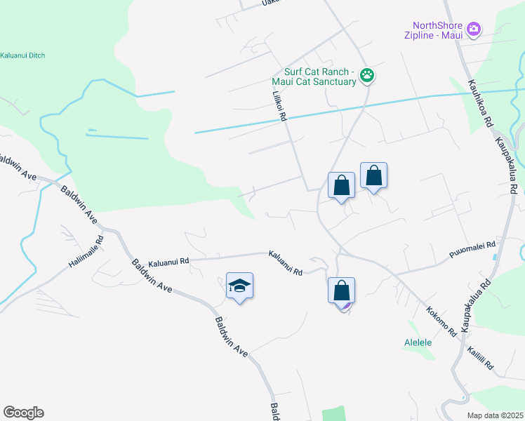 map of restaurants, bars, coffee shops, grocery stores, and more near 2430 Aikane Place in Haiku-Pauwela