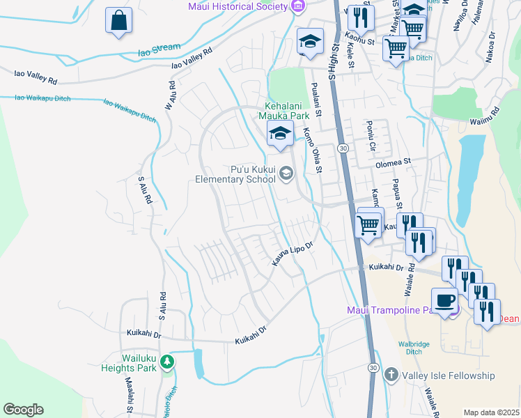 map of restaurants, bars, coffee shops, grocery stores, and more near 109 Nanu Place in Wailuku