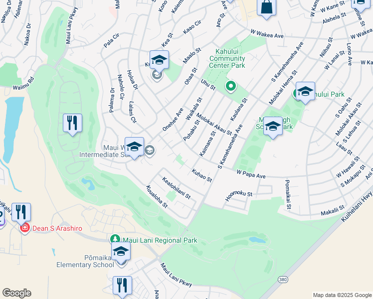 map of restaurants, bars, coffee shops, grocery stores, and more near 646 Huali Way in Kahului