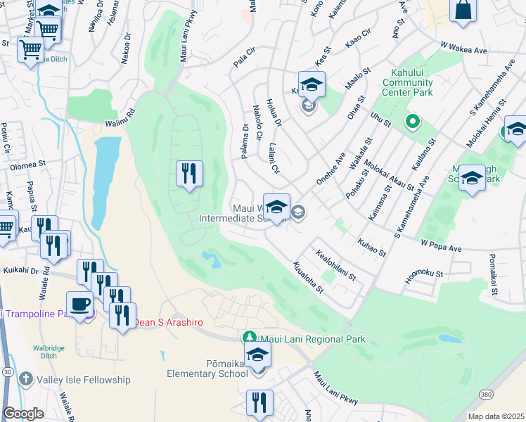 map of restaurants, bars, coffee shops, grocery stores, and more near 325 Puumakani Place in Kahului