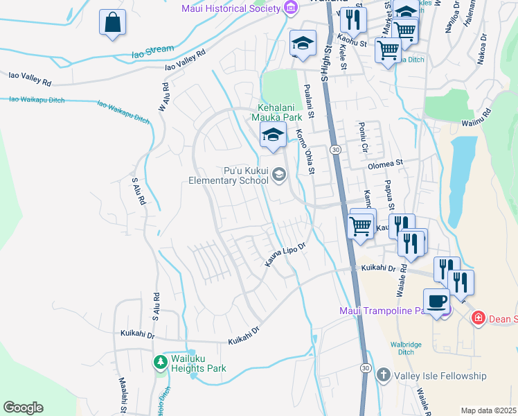 map of restaurants, bars, coffee shops, grocery stores, and more near 336 Laniuma Place in Wailuku