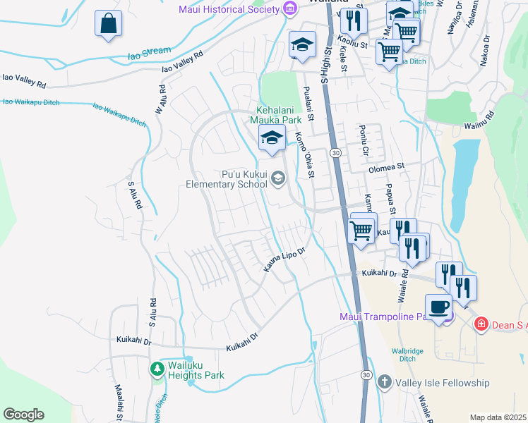 map of restaurants, bars, coffee shops, grocery stores, and more near 337 Laniuma Place in Wailuku