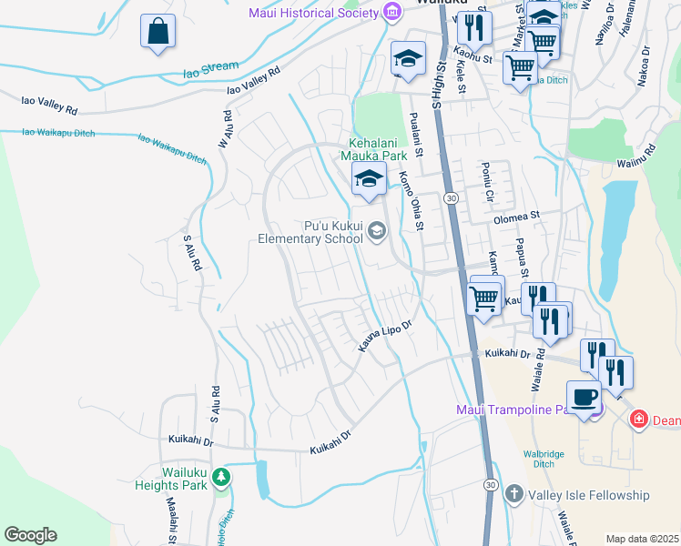 map of restaurants, bars, coffee shops, grocery stores, and more near 103 Nanu Place in Wailuku