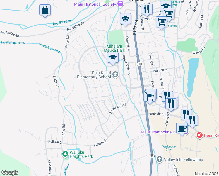 map of restaurants, bars, coffee shops, grocery stores, and more near 337 Laniuma Place in Wailuku