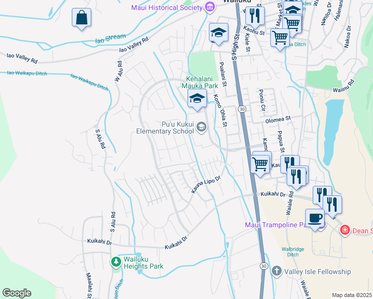 map of restaurants, bars, coffee shops, grocery stores, and more near 330 Laniuma Place in Wailuku
