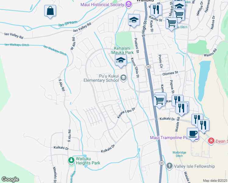 map of restaurants, bars, coffee shops, grocery stores, and more near 330 Laniuma Place in Wailuku