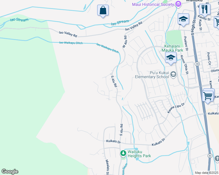 map of restaurants, bars, coffee shops, grocery stores, and more near 265 Ekoa Place in Wailuku