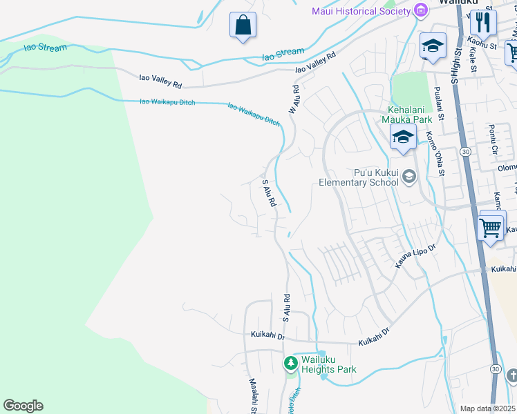 map of restaurants, bars, coffee shops, grocery stores, and more near 265 Ekoa Place in Wailuku