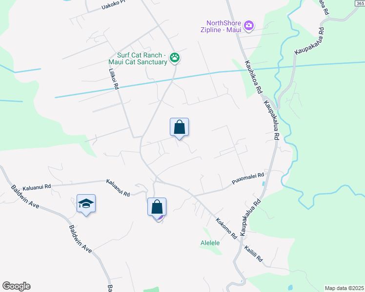 map of restaurants, bars, coffee shops, grocery stores, and more near 2612 Pololei Place in Haiku-Pauwela
