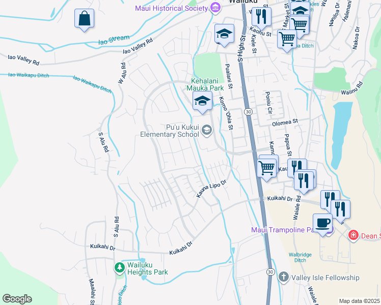 map of restaurants, bars, coffee shops, grocery stores, and more near 324 Laniuma Place in Wailuku