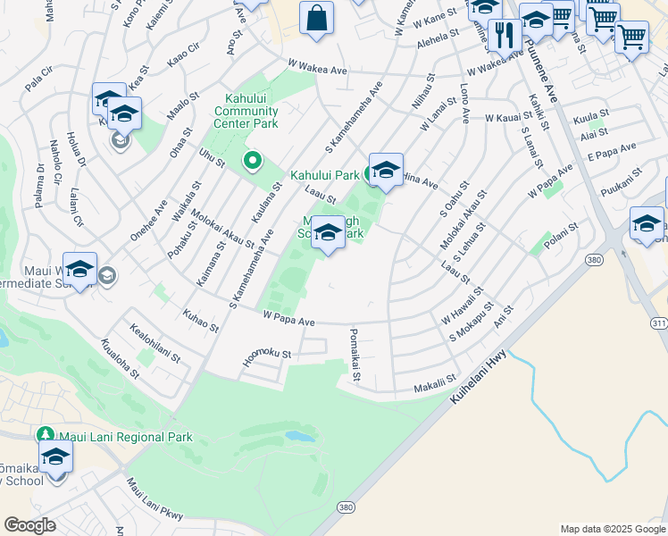 map of restaurants, bars, coffee shops, grocery stores, and more near 660 Lono Avenue in Kahului