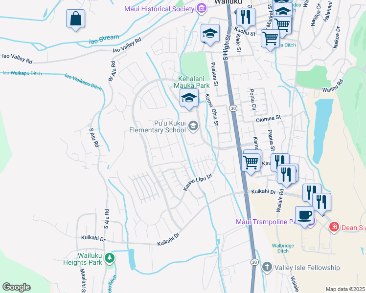 map of restaurants, bars, coffee shops, grocery stores, and more near 331 Laniuma Place in Wailuku