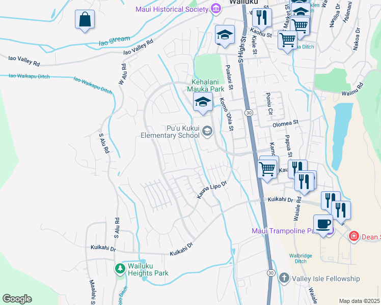 map of restaurants, bars, coffee shops, grocery stores, and more near 324 Laniuma Place in Wailuku