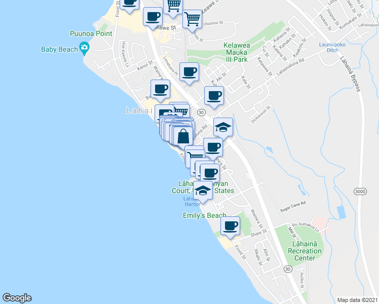 map of restaurants, bars, coffee shops, grocery stores, and more near 771 Luakini Street in Lahaina