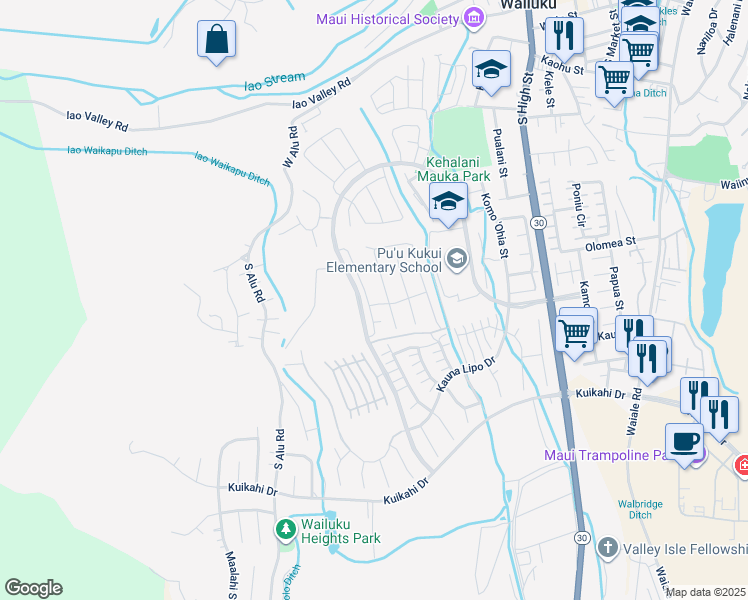 map of restaurants, bars, coffee shops, grocery stores, and more near 185 Laau Loke Loop in Wailuku