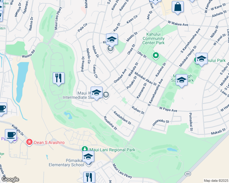 map of restaurants, bars, coffee shops, grocery stores, and more near 676 Kaulu Place in Kahului