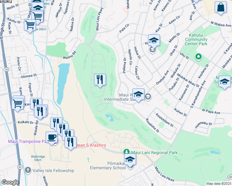 map of restaurants, bars, coffee shops, grocery stores, and more near 234 Puumakani Street in Kahului