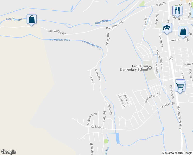map of restaurants, bars, coffee shops, grocery stores, and more near 258 South Alu Road in Wailuku