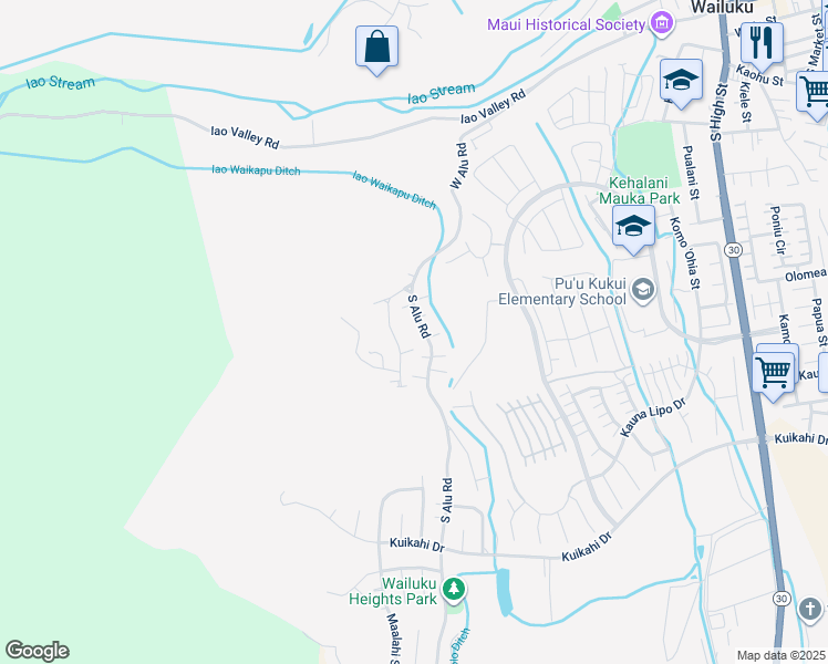 map of restaurants, bars, coffee shops, grocery stores, and more near 258 South Alu Road in Wailuku