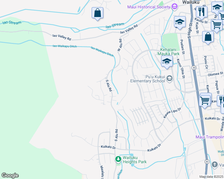 map of restaurants, bars, coffee shops, grocery stores, and more near 263 South Alu Road in Wailuku