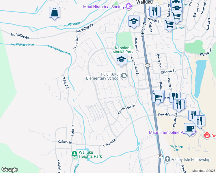 map of restaurants, bars, coffee shops, grocery stores, and more near 90 Kupaloke in Wailuku