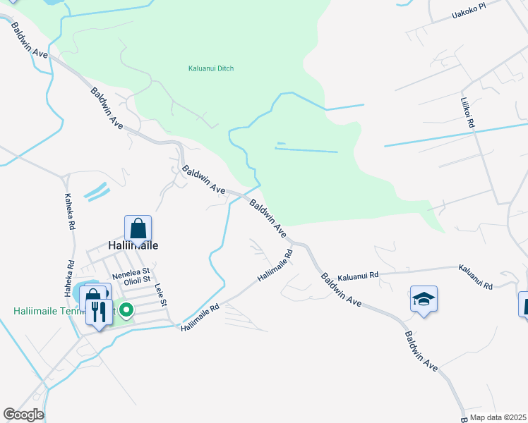 map of restaurants, bars, coffee shops, grocery stores, and more near 2362 Baldwin Avenue in Makawao