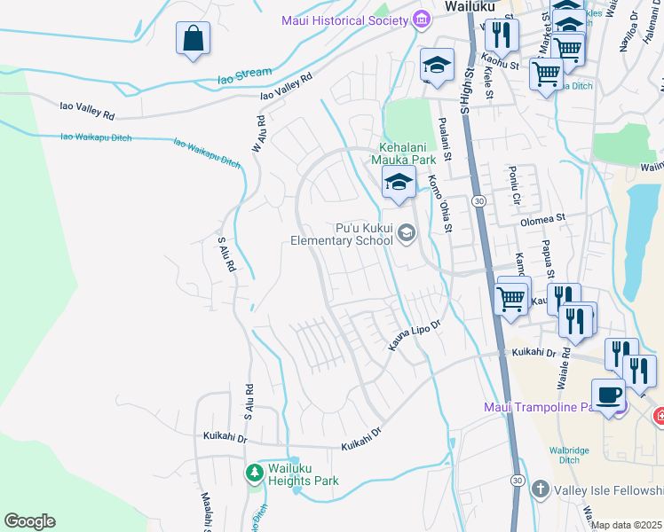 map of restaurants, bars, coffee shops, grocery stores, and more near 179 Laau Loke Loop in Wailuku